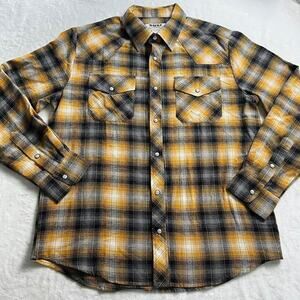 Duke Haband Pearl snap yellow & black flannel shirt men’s size medium
